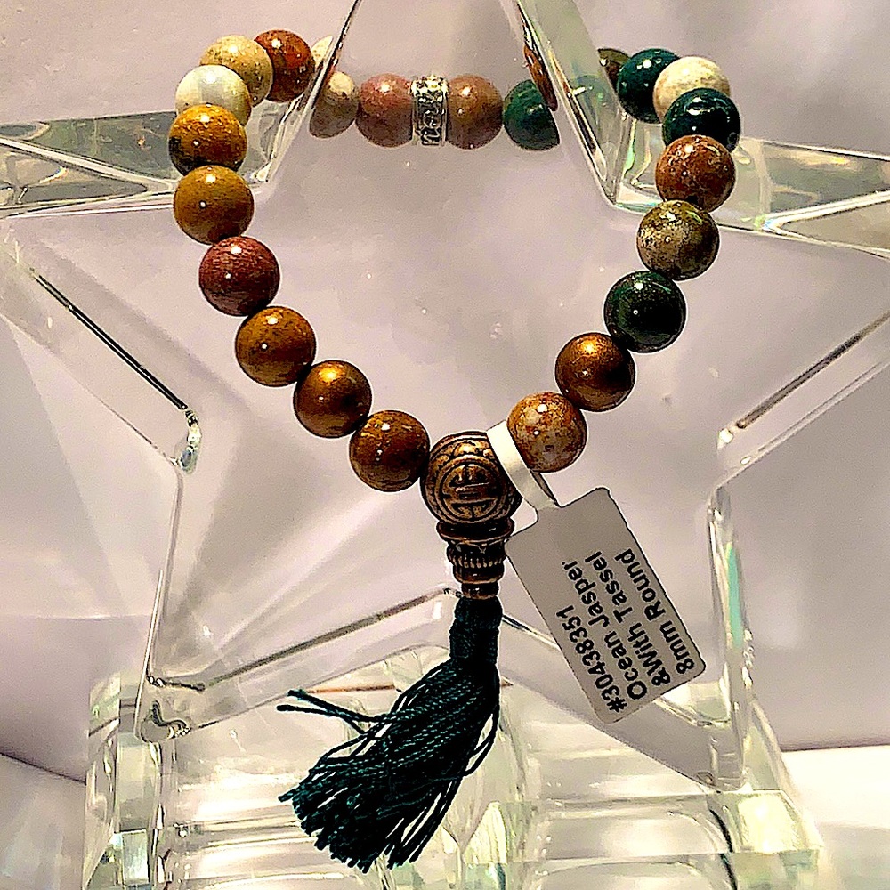 OCEAN JASPER & TASSEL STRETCH BRACELET NEW HEALING STONES